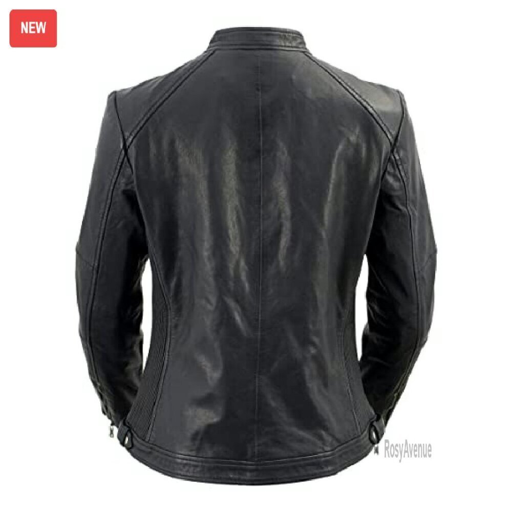 Premium Leather Moto Jacket, Zipper Front, Adjustable Fit, Riding Gear - Picture 5 of 8